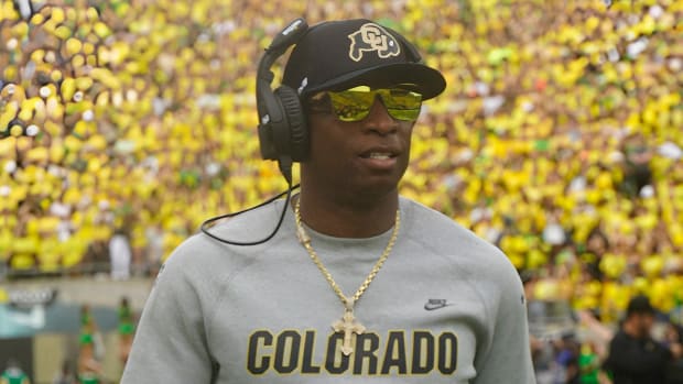 Deion Sanders on the sideline vs. Oregon